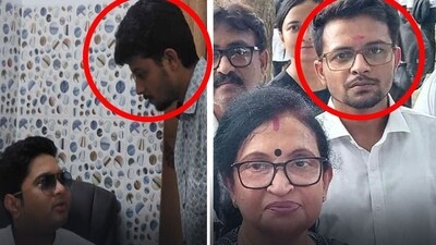 The Bharatiya Janata Party shared prime accused Monojit Mishra's purported pictures with TMC leaders. (X/@amitmalviya) The Bharatiya Janata Party shared prime accused Monojit Mishra's purported pictures with TMC leaders. (X/@amitmalviya)