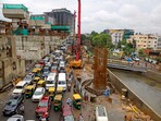 Vehicles stuck in a traffic jam in Bengaluru.