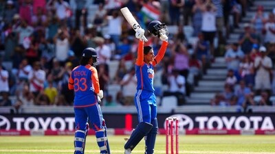 India's Smriti Mandhana celebrates her ton. (AP)
