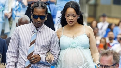 US actress Rihanna (R) and ASAP Rocky arrive for the world premier of the new film "Les Schtroumpfs" (AFP) US actress Rihanna (R) and ASAP Rocky arrive for the world premier of the new film "Les Schtroumpfs" (AFP)