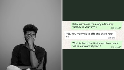 A CA student’s claim about a conversation with a potential employer has triggered Reddit. (Unsplash (Representational image), Reddit/ManglamIsLive) A CA student’s claim about a conversation with a potential employer has triggered Reddit. (Unsplash (Representational image), Reddit/ManglamIsLive)