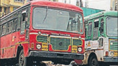 Mumbai, India –08 June 2018: A View of ST buses lined up at the Mumbai Central depot, after Maharashtra State Road Transport Corporation (MSRTC) workers went on a flash strike, in Mumbai, on Friday, June 08, 2018. (Photo by Bhushan Koyande/HT) Mumbai, India –08 June 2018: A View of ST buses lined up at the Mumbai Central depot, after Maharashtra State Road Transport Corporation (MSRTC) workers went on a flash strike, in Mumbai, on Friday, June 08, 2018. (Photo by Bhushan Koyande/HT)