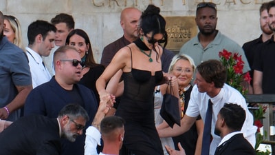 Worst Dressed: Kendall Jenner's outfit featured a bra-like neckline with black bows on the straps, a lace-up corset bodice, and a sleek, silky skirt, which missed the mark for many. REUTERS/Manuel Silvestri (REUTERS)