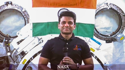 Group Captain Shubhanshu Shukla, who is aboard the International Space Station as part of a commercial mission operated by Axiom Space, during an interaction with Prime Minister Narendra Modi. (PTI) Group Captain Shubhanshu Shukla, who is aboard the International Space Station as part of a commercial mission operated by Axiom Space, during an interaction with Prime Minister Narendra Modi. (PTI)