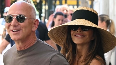Amazon's founder Jeff Bezos and his wife Lauren Sanchez Bezos smiled for pictures after their wedding in Venice on June 28, 2025. The duo arrive for a breakfast at the Harry's Bar restaurant. (AFP) Amazon's founder Jeff Bezos and his wife Lauren Sanchez Bezos smiled for pictures after their wedding in Venice on June 28, 2025. The duo arrive for a breakfast at the Harry's Bar restaurant. (AFP)