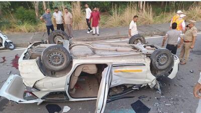The accident site near Gadana village on the Jalandhar-Amritsar national highway in Kapurthala district on Saturday. (PTI Photo)