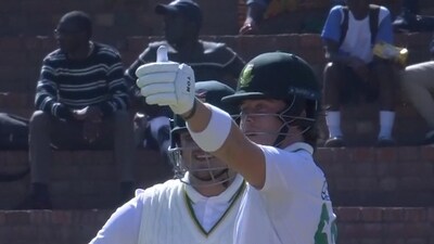 Dewald Brevis gestures after reaching his half-century vs Zimbabwe (X) Dewald Brevis gestures after reaching his half-century vs Zimbabwe (X)