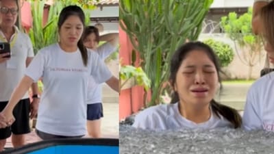 A viral video showed a woman shivering during a Malaysian company’s ice bath challenge, sparking criticism of the team-building stunt. (Instagram/ngosak9509) A viral video showed a woman shivering during a Malaysian company’s ice bath challenge, sparking criticism of the team-building stunt. (Instagram/ngosak9509)