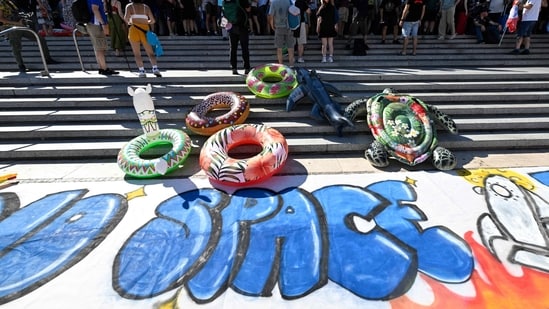 During protests, the demonstrators have displayed anti-Bezos banners on well-known Venetian sites.&nbsp;(AFP)