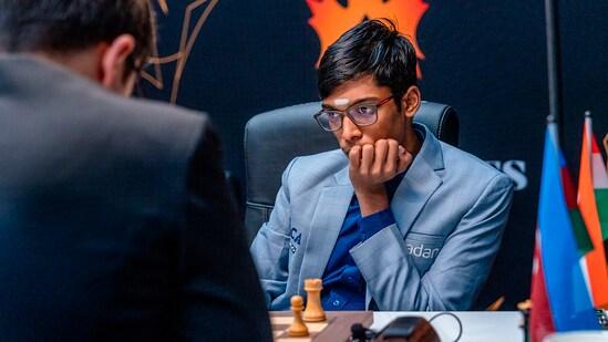 Grandmaster R Praggnanandhaa in action during a match. (PTI)