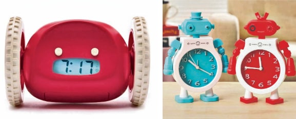 Today, alarm clocks such as the Clocky and Robot can even be set to run away from you to force you to start the day. Today, alarm clocks such as the Clocky and Robot can even be set to run away from you to force you to start the day.