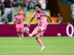 Lionel Messi controls the ball during Inter Miami's final group stage game of the Club World Cup vs Palmeiras of Brazil.
