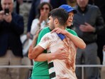 Carlos Alcaraz of Spain and Jannik Sinner of Italy after the men’s singles final match on day 15 at Roland Garros Stadium