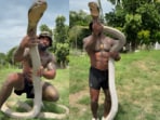 A man grabbed a giant king cobra with his bare hands in a viral Instagram video. A man grabbed a giant king cobra with his bare hands in a viral Instagram video.