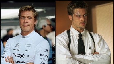 Brad Pitt in stills from F1 and Seven