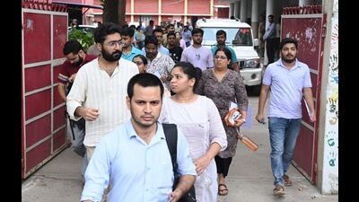 Candidates coming out of a centre on Day 1 after appearing in UP PCS (Mains)-2024 in Prayagraj (HT Photo) Candidates coming out of a centre on Day 1 after appearing in UP PCS (Mains)-2024 in Prayagraj (HT Photo)