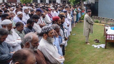 Residents and relatives offer funeral prayers for the victims who died in flash floods in Sialkot, in Punjab province, on June 28, 2025. (AFP) Residents and relatives offer funeral prayers for the victims who died in flash floods in Sialkot, in Punjab province, on June 28, 2025. (AFP)