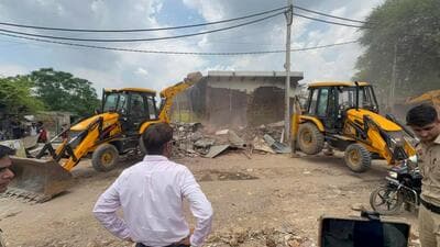 The demolition drive in Manesar on Sunday. (HT Photo) The demolition drive in Manesar on Sunday. (HT Photo)