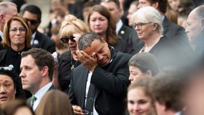  Minnesota Attorney General Keith Ellison (C) wipes away a tear after after a funeral ceremony for DFL Rep. Melissa Hortman and her husband Mark Hortman at the Basilica of Saint Mary on June 28, 2025 in Minneapolis, Minnesota. Law enforcement agencies captured Vance Boelter on June 15th in connection with the killing of Rep. Hortman and her husband, Mark, who were shot at their home on June 14th. (Getty Images via AFP) Minnesota Attorney General Keith Ellison (C) wipes away a tear after after a funeral ceremony for DFL Rep. Melissa Hortman and her husband Mark Hortman at the Basilica of Saint Mary on June 28, 2025 in Minneapolis, Minnesota. Law enforcement agencies captured Vance Boelter on June 15th in connection with the killing of Rep. Hortman and her husband, Mark, who were shot at their home on June 14th. (Getty Images via AFP)
