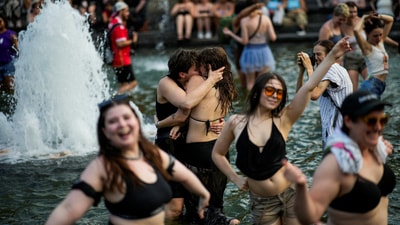 People go into the Washington Square fountain as they take part in the NYC Dyke March during New York’s Pride week LGBTQ+ celebration in New York City, U.S., June 28, 2025. REUTERS/Eduardo Munoz (REUTERS)