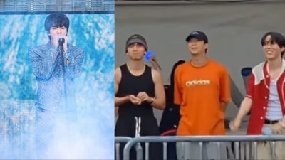 Taehyung, Namjoon, and J-Hope attended Jin's concert in Goyang. Taehyung, Namjoon, and J-Hope attended Jin's concert in Goyang.