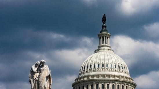 The Peace Monument is seen in front of the US Capitol dome on June 29, 2025, as US President Donald Trump�s Big Beautiful Bill continues through the Senate. US senators debated into the early hours of Sunday Donald Trump's "big beautiful" spending bill, a hugely divisive proposal that would deliver key parts of the US president's domestic agenda while making massive cuts to social welfare programs. (Photo by Jim WATSON / AFP) (AFP)