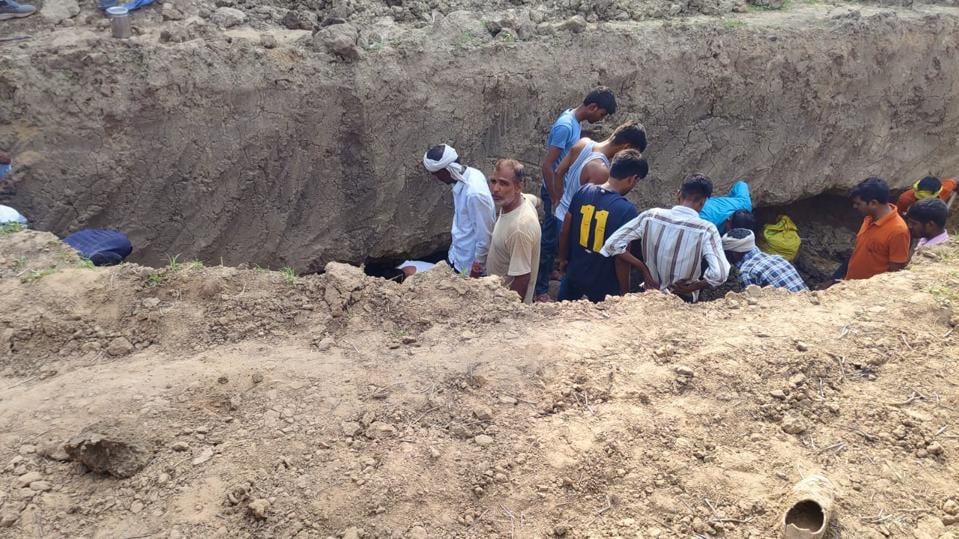 A mud wall collapsed in Rajasthan’s Bharatpur where work is going on under the Chambal drinking water scheme (Sourced/HT)