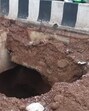 A portion of the surface road on the Sohna highway caved in on Monday evening leaving 20 square feet gaping hole. (HT PHOTO) A portion of the surface road on the Sohna highway caved in on Monday evening leaving 20 square feet gaping hole. (HT PHOTO)