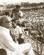 Lok Nayak Jayaprakash Narayan addressing a rally just before the Emergency was declared at Ramlila Ground in New Delhi. (HT Photo.)