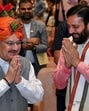 Union minister and BJP national president JP Nadda being greeted by Haryana chief minister Nayab Singh Saini during a ‘Mann Ki Baat’ programme in Gurugram on Sunday. (PTI) Union minister and BJP national president JP Nadda being greeted by Haryana chief minister Nayab Singh Saini during a ‘Mann Ki Baat’ programme in Gurugram on Sunday. (PTI)