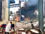 Firefighters try to extinguish a fire that broke out in a chemical factory, at Pashamylaram, in Medak district, Telangana, Firefighters try to extinguish a fire that broke out in a chemical factory, at Pashamylaram, in Medak district, Telangana,