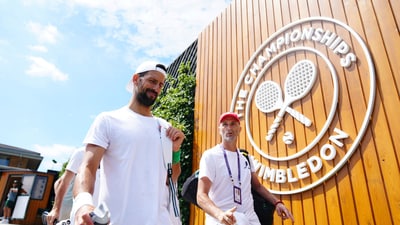 Novak Djokovic arrives at the ground of Wimbledon in pursuit of an eighth title. (AP) Novak Djokovic arrives at the ground of Wimbledon in pursuit of an eighth title. (AP)