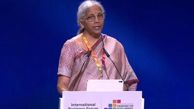 Finance minister Nirmala Sitharaman addresses the 4th International Conference on Financing for Development (FFD4) organised by the United Nations in Seville, Spain. (Video grab) Finance minister Nirmala Sitharaman addresses the 4th International Conference on Financing for Development (FFD4) organised by the United Nations in Seville, Spain. (Video grab)