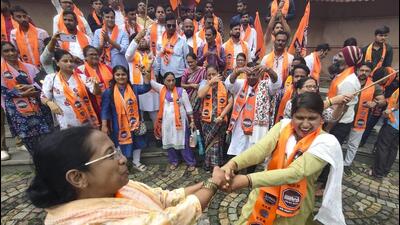 Maharashtra Navnirman Sena (MNS) workers celebrate after the Maharashtra State Government revoked the three-language policy (PTI) Maharashtra Navnirman Sena (MNS) workers celebrate after the Maharashtra State Government revoked the three-language policy (PTI)