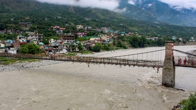 Swollen beas river following heavy monsoon rainfall, in Kullu district, Himachal Pradesh, Sunday, June 29, 2025. (PTI) Swollen beas river following heavy monsoon rainfall, in Kullu district, Himachal Pradesh, Sunday, June 29, 2025. (PTI)