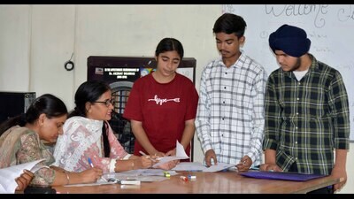 Students during counselling for admissions into Class 11 of state meritorious school at the Ludhiana centre on Monday. (Manish/HT) Students during counselling for admissions into Class 11 of state meritorious school at the Ludhiana centre on Monday. (Manish/HT)