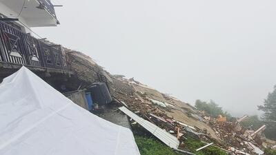 The site where the five-storeyed residential building collapsed in the Bhattakuffar area of Shimla as heavy rain continued to pound Himachal Pradesh on Monday. (Deepak Sansta/HT) The site where the five-storeyed residential building collapsed in the Bhattakuffar area of Shimla as heavy rain continued to pound Himachal Pradesh on Monday. (Deepak Sansta/HT)