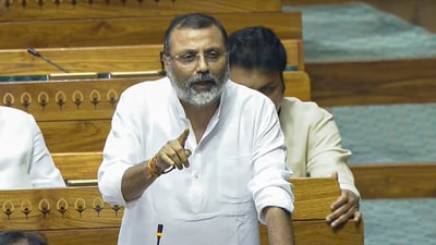 Nishikant Dubey claimed that the document he shared contains a list of 16,000 news articles that Russia published. (PTI) Nishikant Dubey claimed that the document he shared contains a list of 16,000 news articles that Russia published. (PTI)