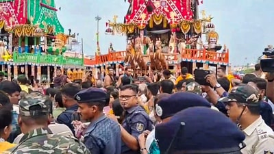 Police officials visit the site after a stampede near Shree Gundicha Temple, in Puri, Odisha, Sunday, June 29, 2025. At least three people were killed and 50 others suffered injuries in the incident. (PTI) Police officials visit the site after a stampede near Shree Gundicha Temple, in Puri, Odisha, Sunday, June 29, 2025. At least three people were killed and 50 others suffered injuries in the incident. (PTI)