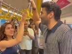 Sara Ali Khan and Aditya Roy Kapur took a metro ride in Mumbai. Sara Ali Khan and Aditya Roy Kapur took a metro ride in Mumbai.