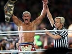 Cody Rhodes celebrates after winning the Undisputed WWE universal championship match during WrestleMania 40 at Lincoln Financial Field in Philadelphia, on Sunday, April 7, 2024. (Monica Herndon/The Philadelphia Inquirer via AP, File)(AP)