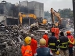 Fire and rescue personnel during a rescue operation at the site of an explosion at the Sigachi Industries' pharma plant, in Sangareddy district, Telangana, 