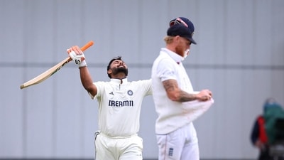 Cricket - International Test Match Series - First Test - England v India - Headingley Cricket Ground, Leeds, Britain - June 23, 2025 India's Rishabh Pant celebrates his century as Ben Stokes reacts Action Images via Reuters/Ed Sykes (Action Images via Reuters)