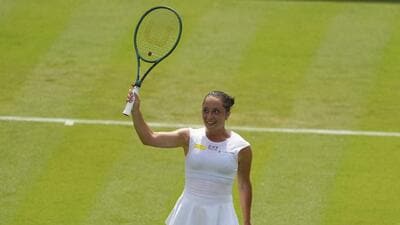 Elisabetta Cocciaretto celebrates winning her women's first round singles match against Jessica Pegula at the Wimbledon. (AP) Elisabetta Cocciaretto celebrates winning her women's first round singles match against Jessica Pegula at the Wimbledon. (AP)