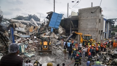 Rescue workers look for survivors after an explosion and fire at a chemical factory, in Sangareddy, in the southern state of Telangana, India, June 30, 2025. (REUTERS)
