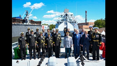 Indian and Russian naval officers during the commissioning ceremony of Indian Navy's Russian-manufactured guided missile frigate 'INS Tamal', in Kaliningrad, Russia. (PTI) Indian and Russian naval officers during the commissioning ceremony of Indian Navy's Russian-manufactured guided missile frigate 'INS Tamal', in Kaliningrad, Russia. (PTI)
