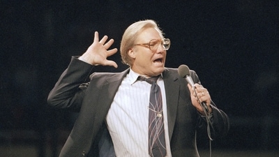FILE - The Rev. Jimmy Swaggart gestures as he preaches the Gospel to the nearly 14,000 faithful who attended his Los Angeles Crusade in the Sports Arena, Sunday, March 29, 1987. (AP Photo/Mark Avery, file) (AP) FILE - The Rev. Jimmy Swaggart gestures as he preaches the Gospel to the nearly 14,000 faithful who attended his Los Angeles Crusade in the Sports Arena, Sunday, March 29, 1987. (AP Photo/Mark Avery, file) (AP)