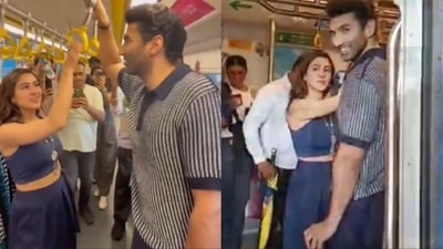 Sara Ali Khan and Aditya Roy Kapur took a metro ride in Mumbai. Sara Ali Khan and Aditya Roy Kapur took a metro ride in Mumbai.