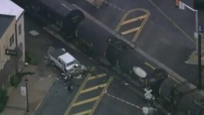 A freight train crashed in Lansdale, Pennsylvania, resulting in the hospitalization of two people who were taken from a pickup truck. A freight train crashed in Lansdale, Pennsylvania, resulting in the hospitalization of two people who were taken from a pickup truck.