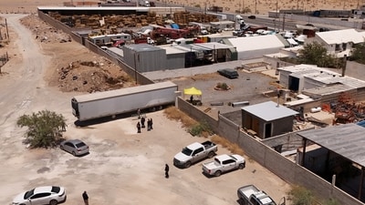 A drone view shows authorities working at a crematorium where they found bodies piled up in unsanitary conditions, after local funeral homes hired its services for cremation, according to the Chihuahua State Prosecutor's Office, in Ciudad Juarez, Mexico June 30, 2025. (REUTERS)